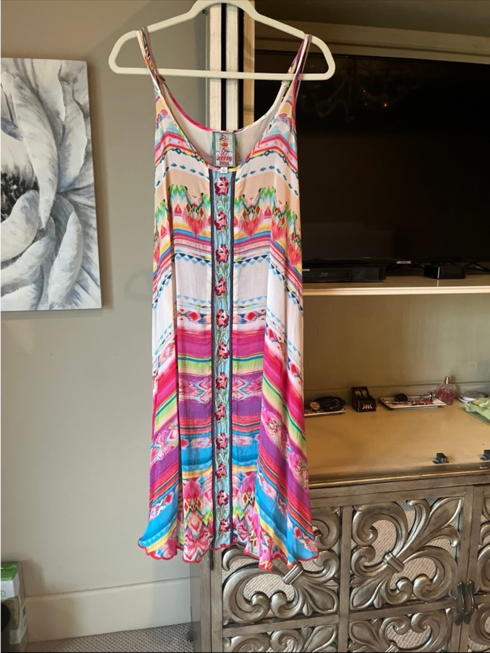 Johnny Was Sleeveless Multicolor Tribal Print Sundress